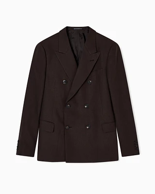 Emporio Armani - Double-breasted blazer pure linen, Man, Brown, Size: