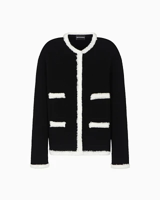 Emporio Armani - Ottoman fabric jacket with fringe trims, Woman, Black, Size: