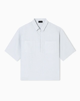 Emporio Armani - Pure linen shirt with partial zip, Man, Grey, Size: