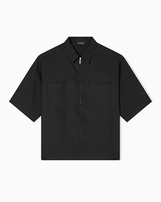 Emporio Armani - Pure linen shirt with partial zip, Man, Black, Size: