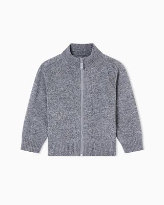 Emporio Armani - Wool-blend zip-up jumper with jacquard logo, Boy, Grey, Size: