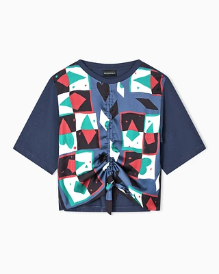 Emporio Armani - ASV jersey T-shirt with satin panel, Woman, Blue, Size: