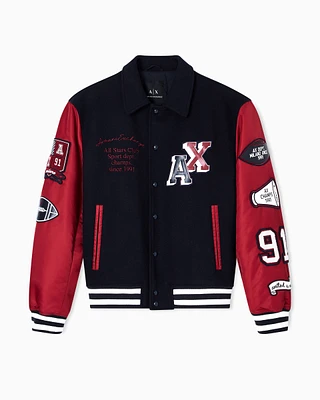 Armani Exchange - College bomber jacket with patch, Man, Blue, Size: M