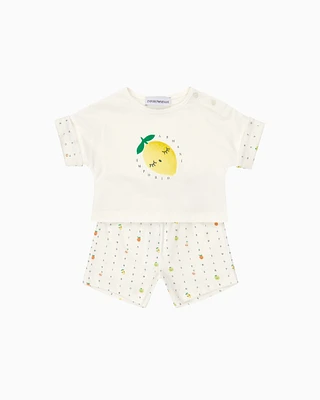 Emporio Armani - T-shirt and shorts set with Color juice print, Unisex Junior, White, Size: