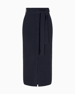 Emporio Armani - Wool long skirt with slit and belt, Woman, Blue, Size: