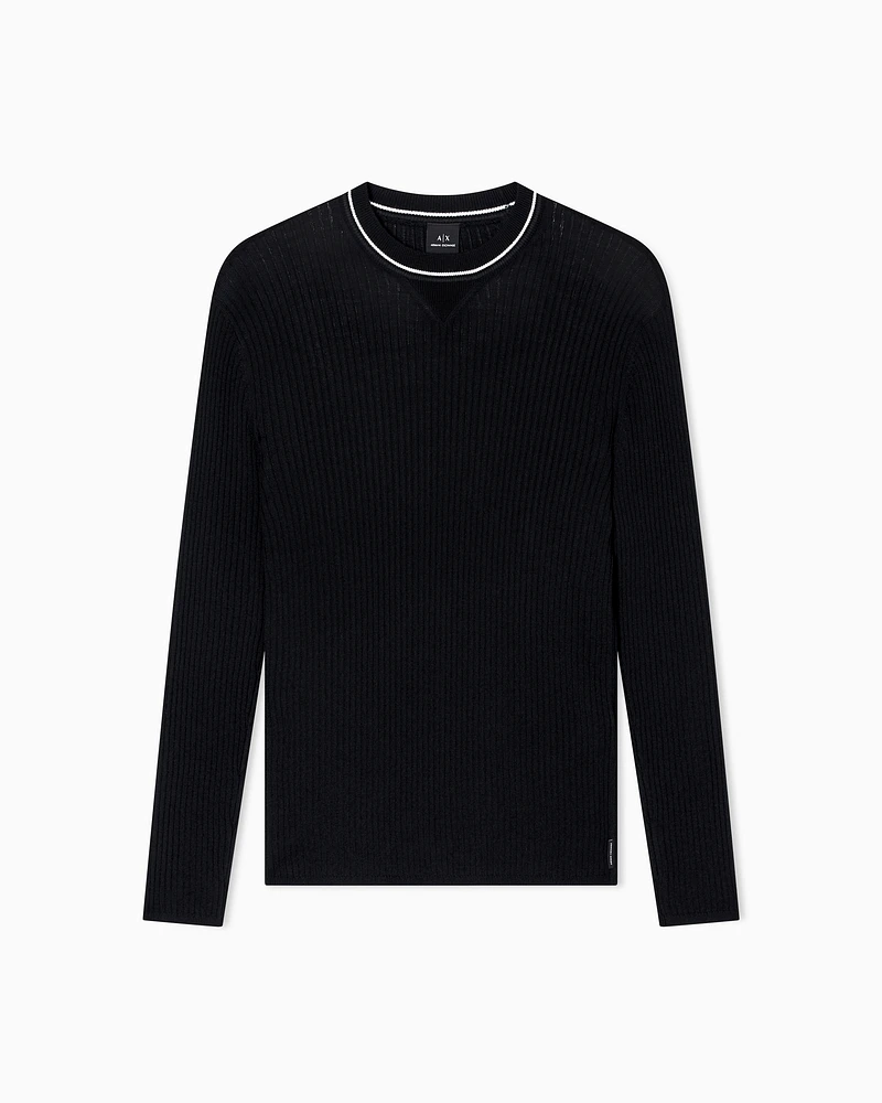Armani Exchange - Crew neck sweater with contrasting profile, Man, Black, Size: