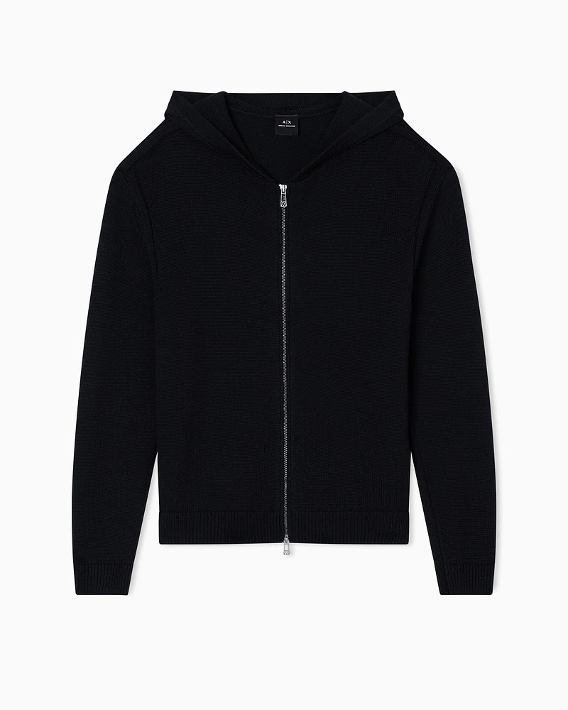 Armani Exchange -  Wool Blend Zip Up Hooded Cardigan, Man, Black, Size: