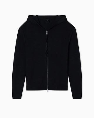 Armani Exchange -  Wool Blend Zip Up Hooded Cardigan, Man, Black, Size: