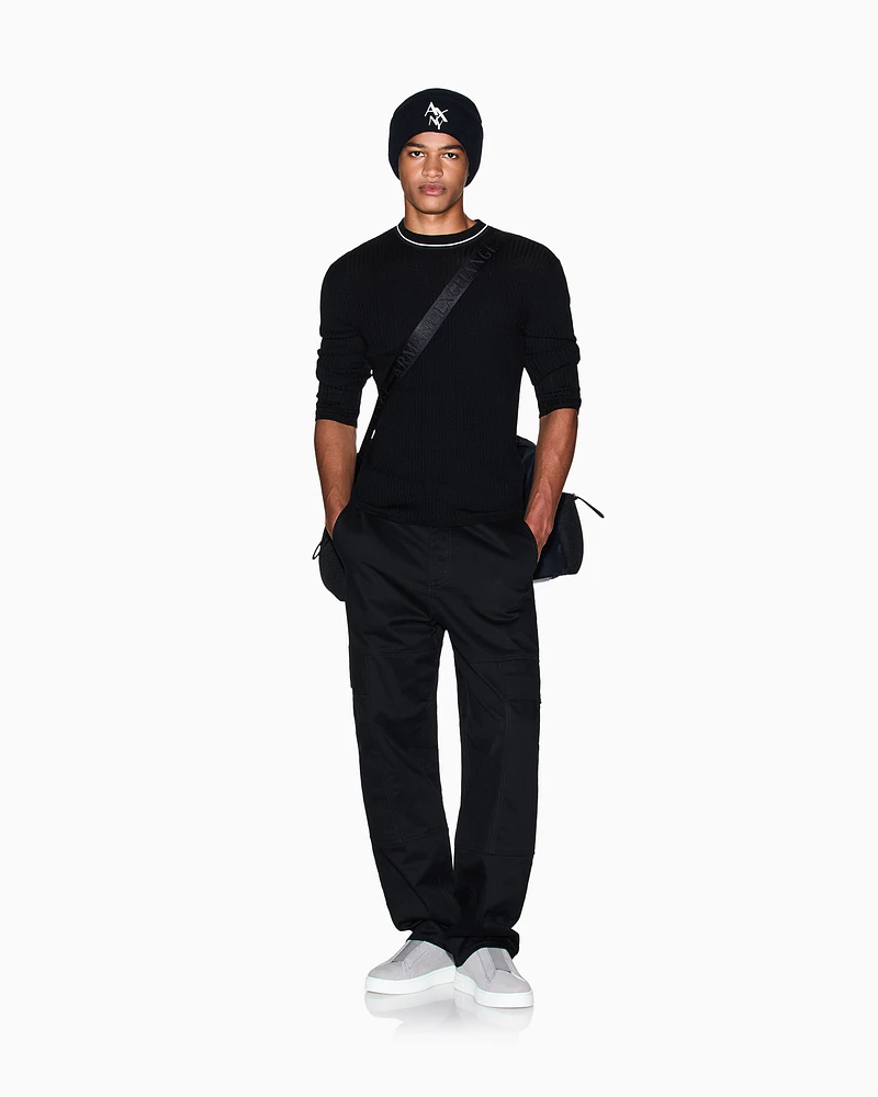 Armani Exchange - Crew neck sweater with contrasting profile, Man, Black, Size: