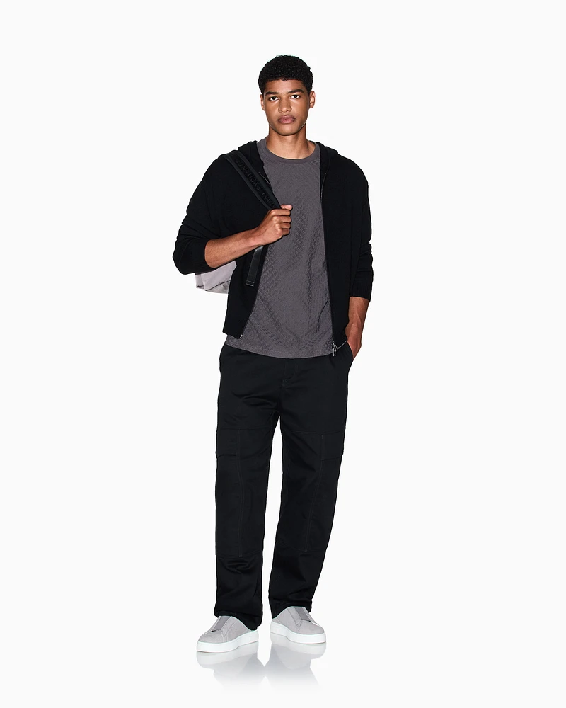 Armani Exchange -  Wool Blend Zip Up Hooded Cardigan, Man, Black, Size: