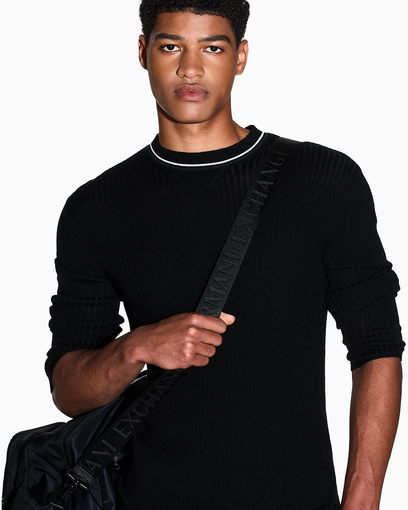 Armani Exchange - Crew neck sweater with contrasting profile, Man, Black, Size: