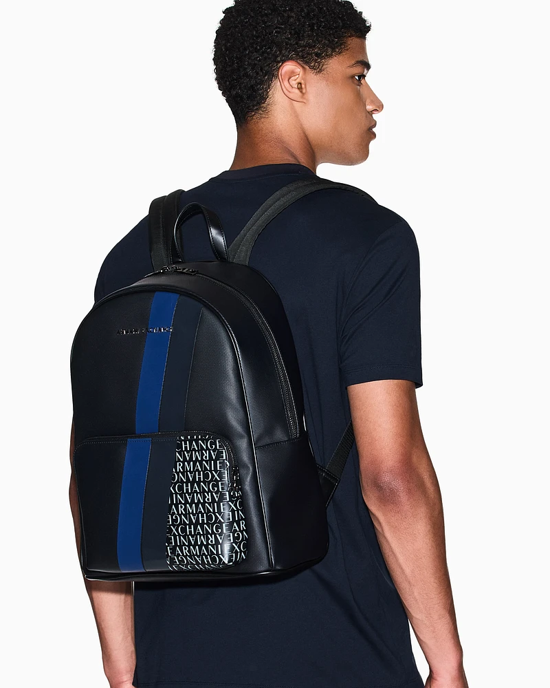 Armani Exchange - Backpack with monogram and stripes, Man, Blue, Size: TU