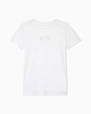 Armani Exchange - Regular fit T-shirt with glitter logo, Woman, White, Size: