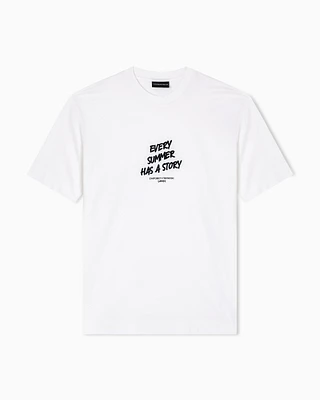 Emporio Armani - ASV Lyocell-blend jersey T-shirt with embroidered Summer Mood slogan, Man, White, Size: