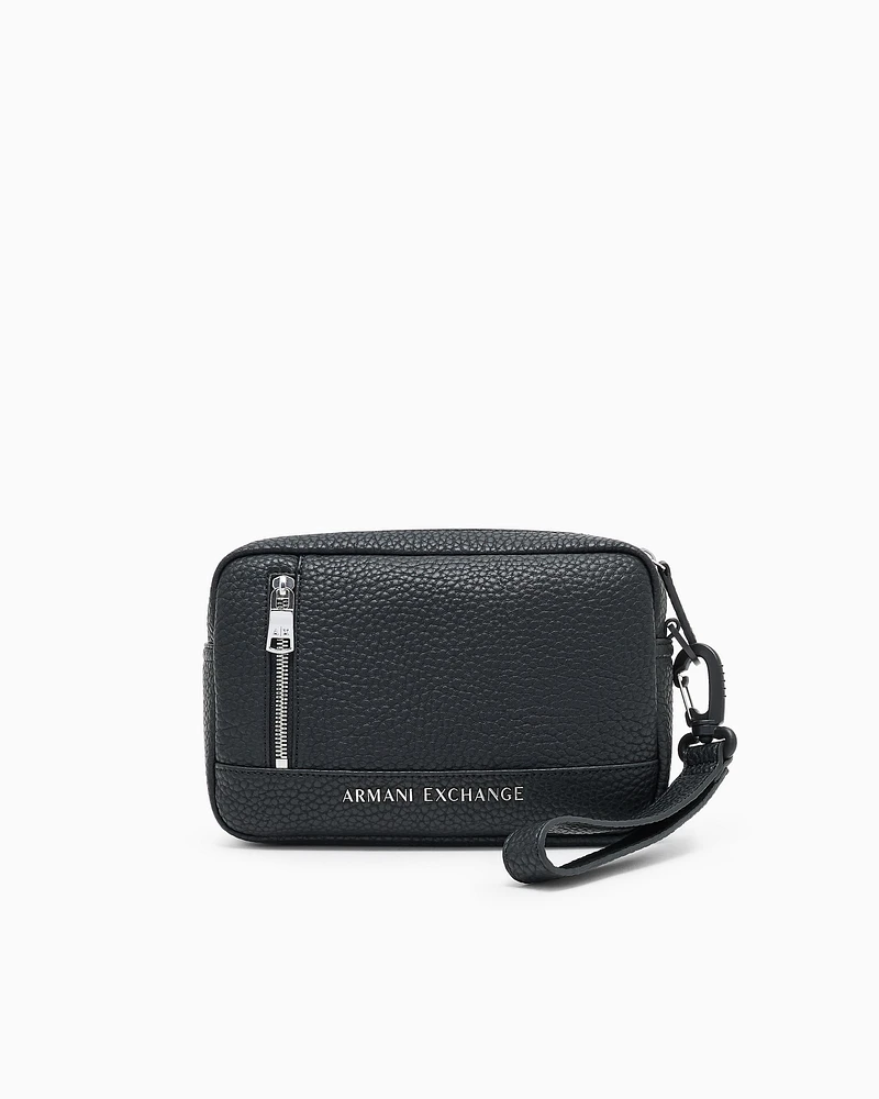 Armani Exchange - Beauty case with external strap in ASV recycled material, Man, Black, Size: TU