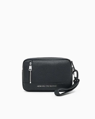 Armani Exchange - Beauty case with external strap in ASV recycled material, Man, Black, Size: TU