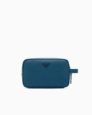 Emporio Armani - ASV regenerated Saffiano washbag, Man, Blue, Size: TU