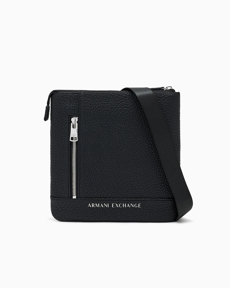 Armani Exchange - Flat crossbody bag with external pocket, Man, Black, Size: TU