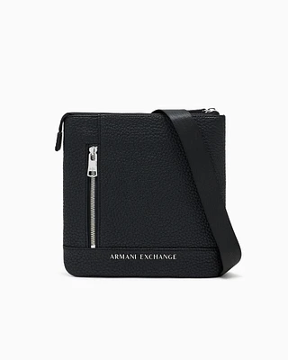 Armani Exchange - Flat crossbody bag with external pocket, Man, Black, Size: TU