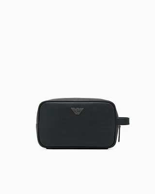 Emporio Armani - ASV regenerated Saffiano washbag, Man, Black, Size: TU