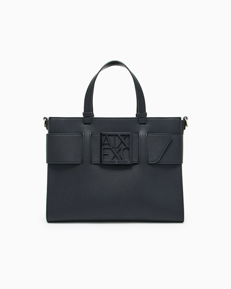 Armani Exchange - Large tote bag with double handles and shoulder strap, Woman, Black, Size: TU