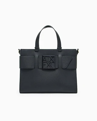 Armani Exchange - Large tote bag with double handles and shoulder strap, Woman, Black, Size: TU