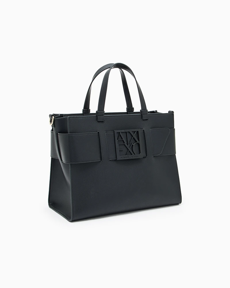Armani Exchange - Large tote bag with double handles and shoulder strap, Woman, Black, Size: TU
