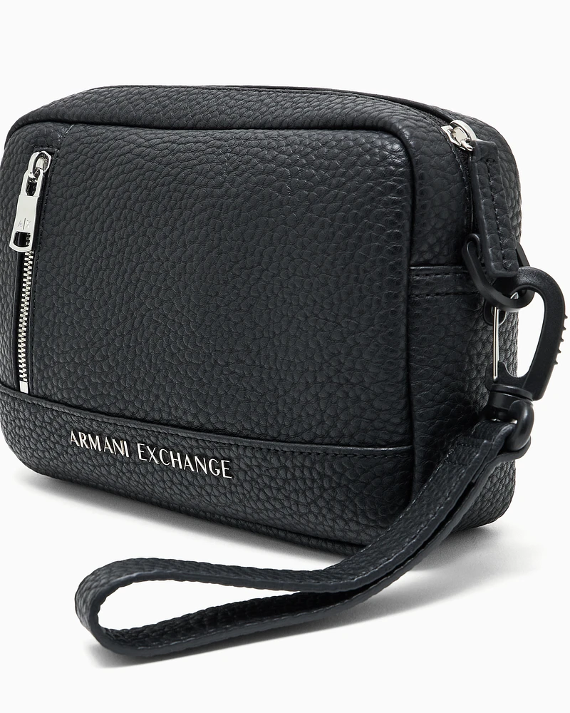 Armani Exchange - Beauty case with external strap in ASV recycled material, Man, Black, Size: TU
