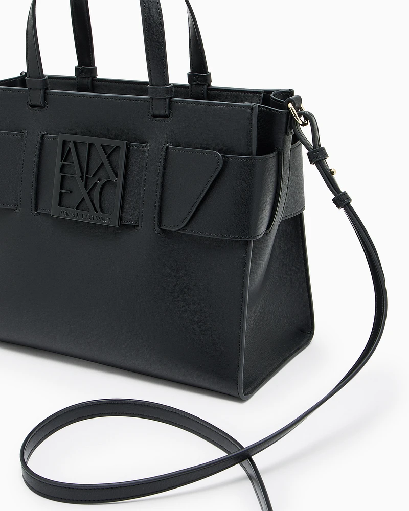 Armani Exchange - Large tote bag with double handles and shoulder strap, Woman, Black, Size: TU