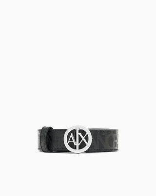 Armani Exchange - Eco-leather belt with round logo buckle, Woman, Black, Size:
