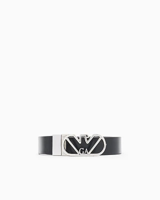Emporio Armani - Leather reversible belt with eagle buckle, Woman, Black, Size: