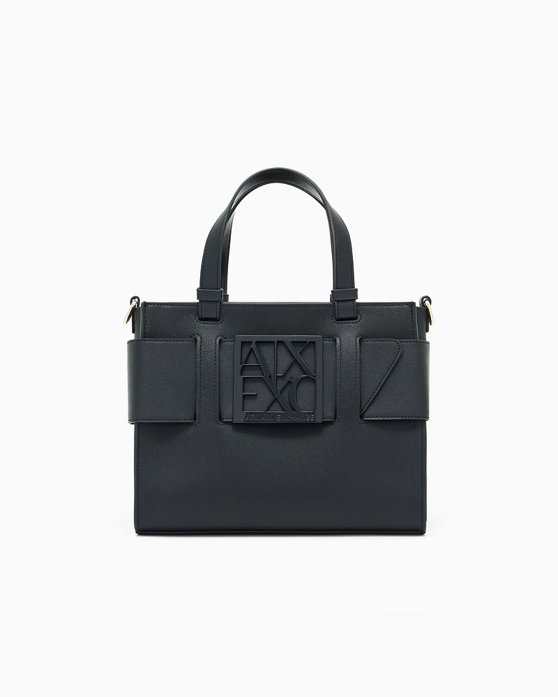 Armani Exchange - Medium tote bag with double handles and shoulder strap, Woman, Black, Size: TU