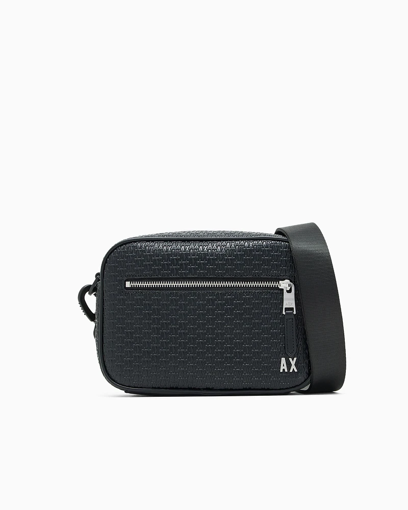 Armani Exchange - Shoulder bag with allover monogram logo, Man, Black, Size: TU