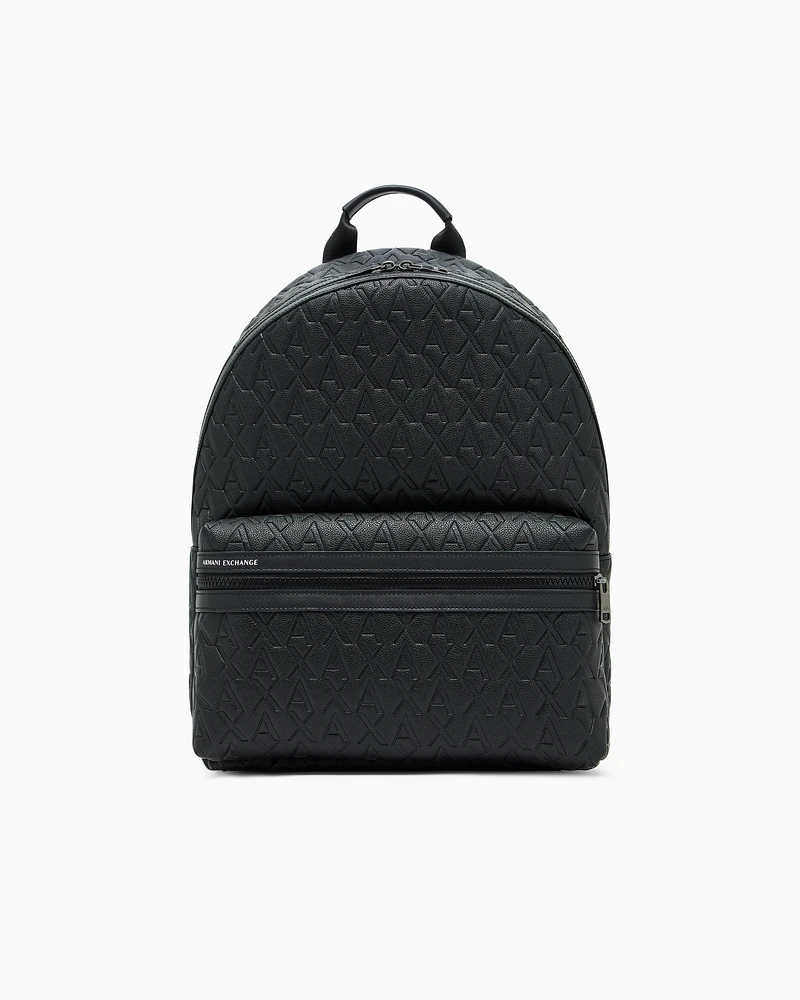 Armani Exchange - ASV Recycled Fabric Allover Logo Backpack, Man, Black, Size: TU