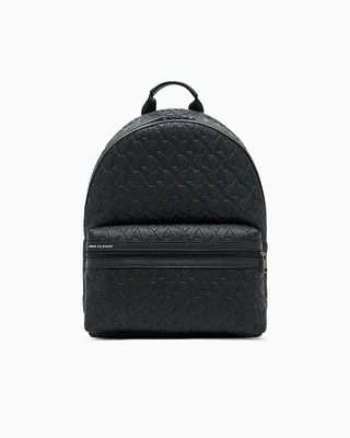 Armani Exchange - ASV Recycled Fabric Allover Logo Backpack, Man, Black, Size: TU