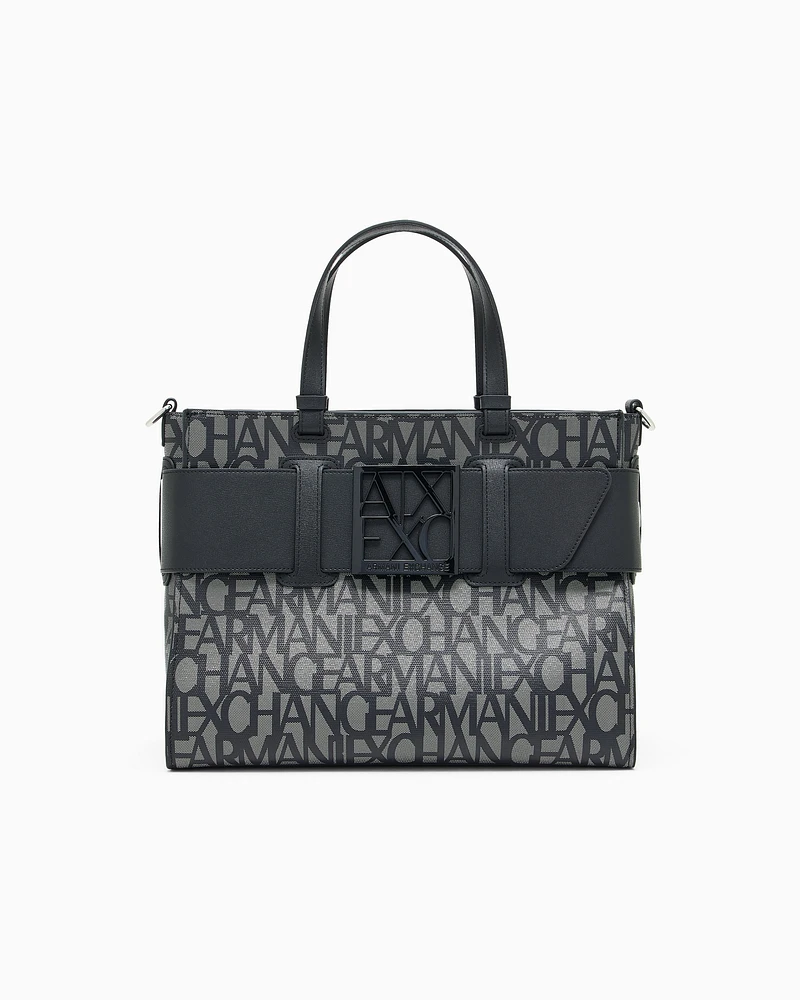 Armani Exchange - Large tote bag with double handles and shoulder strap, Woman, Black, Size: TU