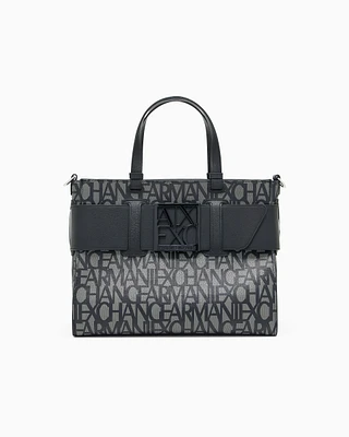 Armani Exchange - Large tote bag with double handles and shoulder strap, Woman, Black, Size: TU