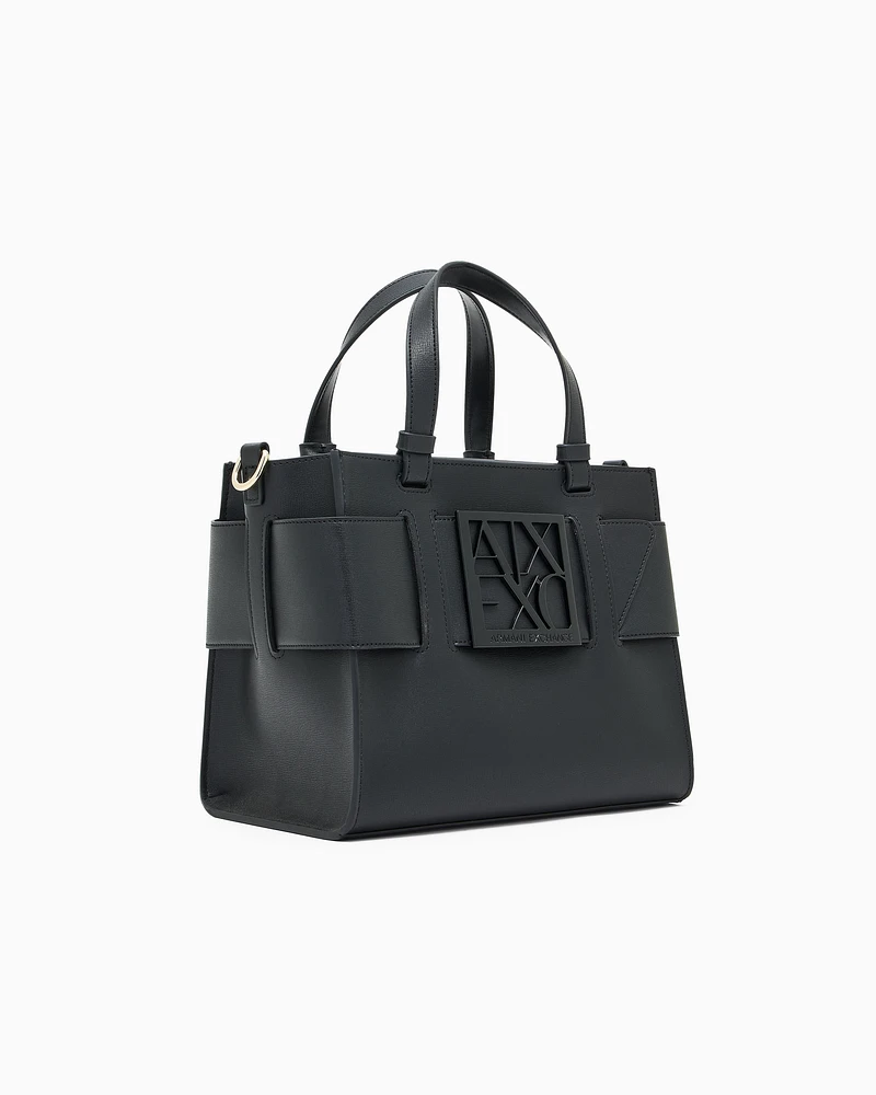 Armani Exchange - Medium tote bag with double handles and shoulder strap, Woman, Black, Size: TU
