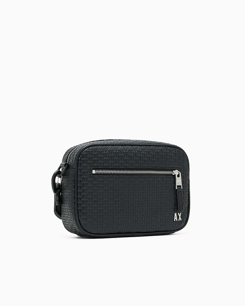 Armani Exchange - Shoulder bag with allover monogram logo, Man, Black, Size: TU