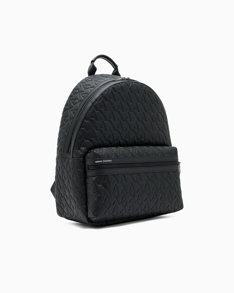 Armani Exchange - ASV Recycled Fabric Allover Logo Backpack, Man, Black, Size: TU