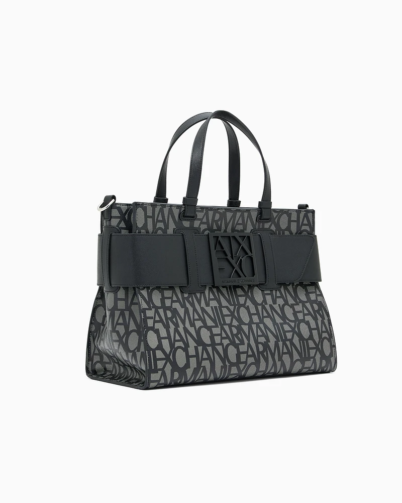 Armani Exchange - Large tote bag with double handles and shoulder strap, Woman, Black, Size: TU