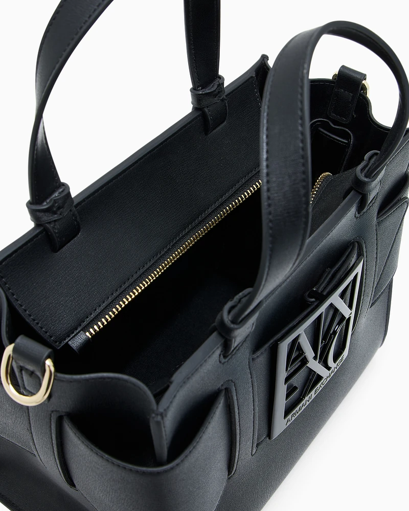 Armani Exchange - Medium tote bag with double handles and shoulder strap, Woman, Black, Size: TU
