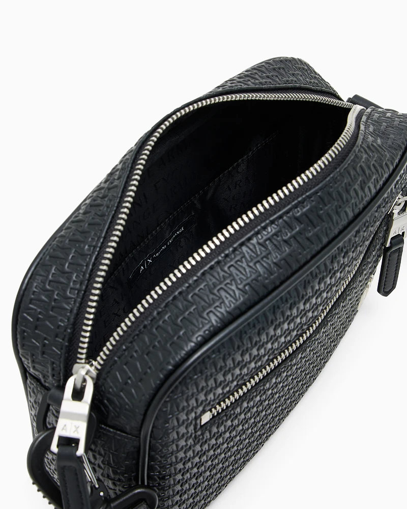 Armani Exchange - Shoulder bag with allover monogram logo, Man, Black, Size: TU