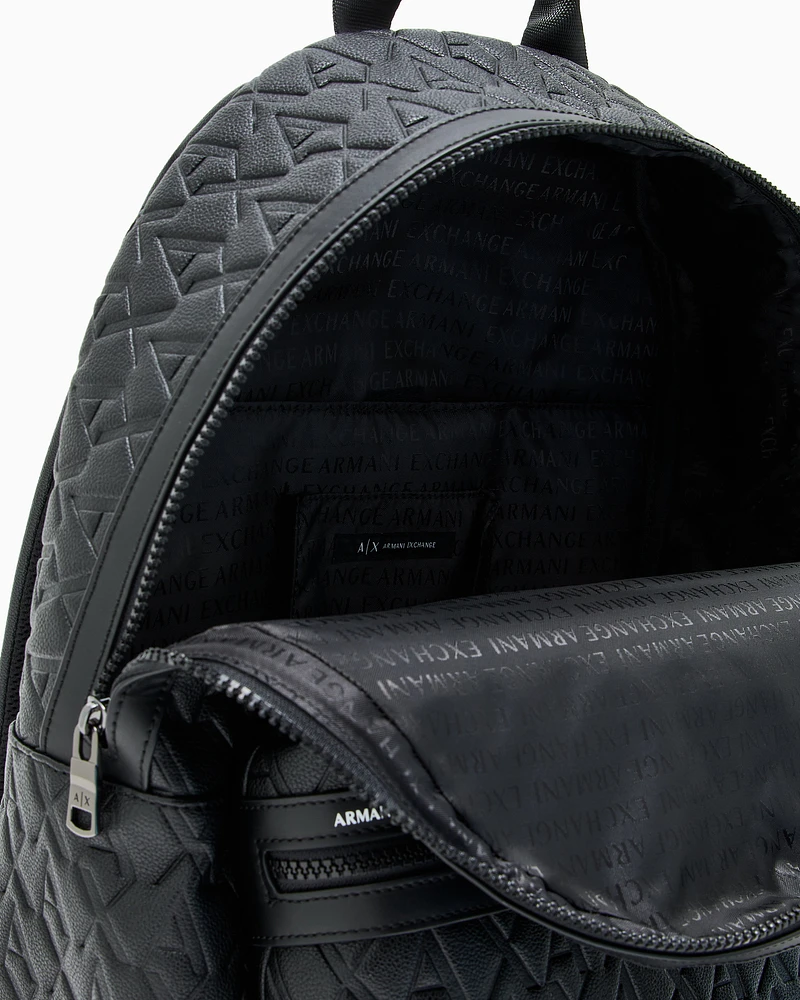 Armani Exchange - ASV Recycled Fabric Allover Logo Backpack, Man, Black, Size: TU