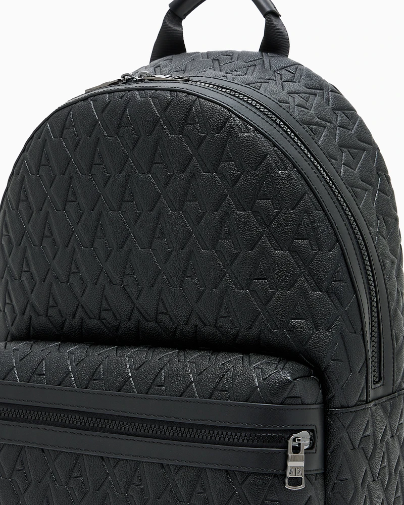 Armani Exchange - ASV Recycled Fabric Allover Logo Backpack, Man, Black, Size: TU