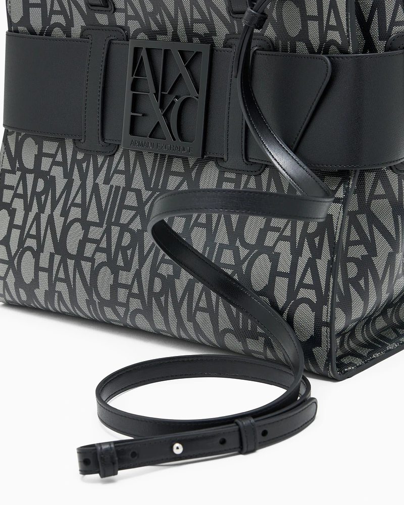 Armani Exchange - Large tote bag with double handles and shoulder strap, Woman, Black, Size: TU