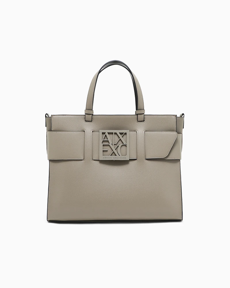 Armani Exchange - Large tote bag with double handles and shoulder strap, Woman, Brown, Size: TU