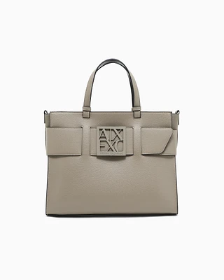 Armani Exchange - Large tote bag with double handles and shoulder strap, Woman, Brown, Size: TU