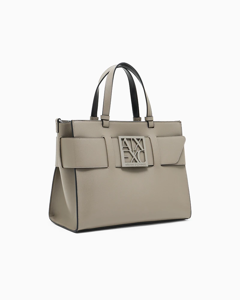 Armani Exchange - Large tote bag with double handles and shoulder strap, Woman, Brown, Size: TU