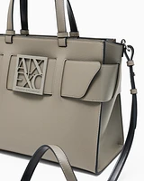Armani Exchange - Large tote bag with double handles and shoulder strap, Woman, Brown, Size: TU
